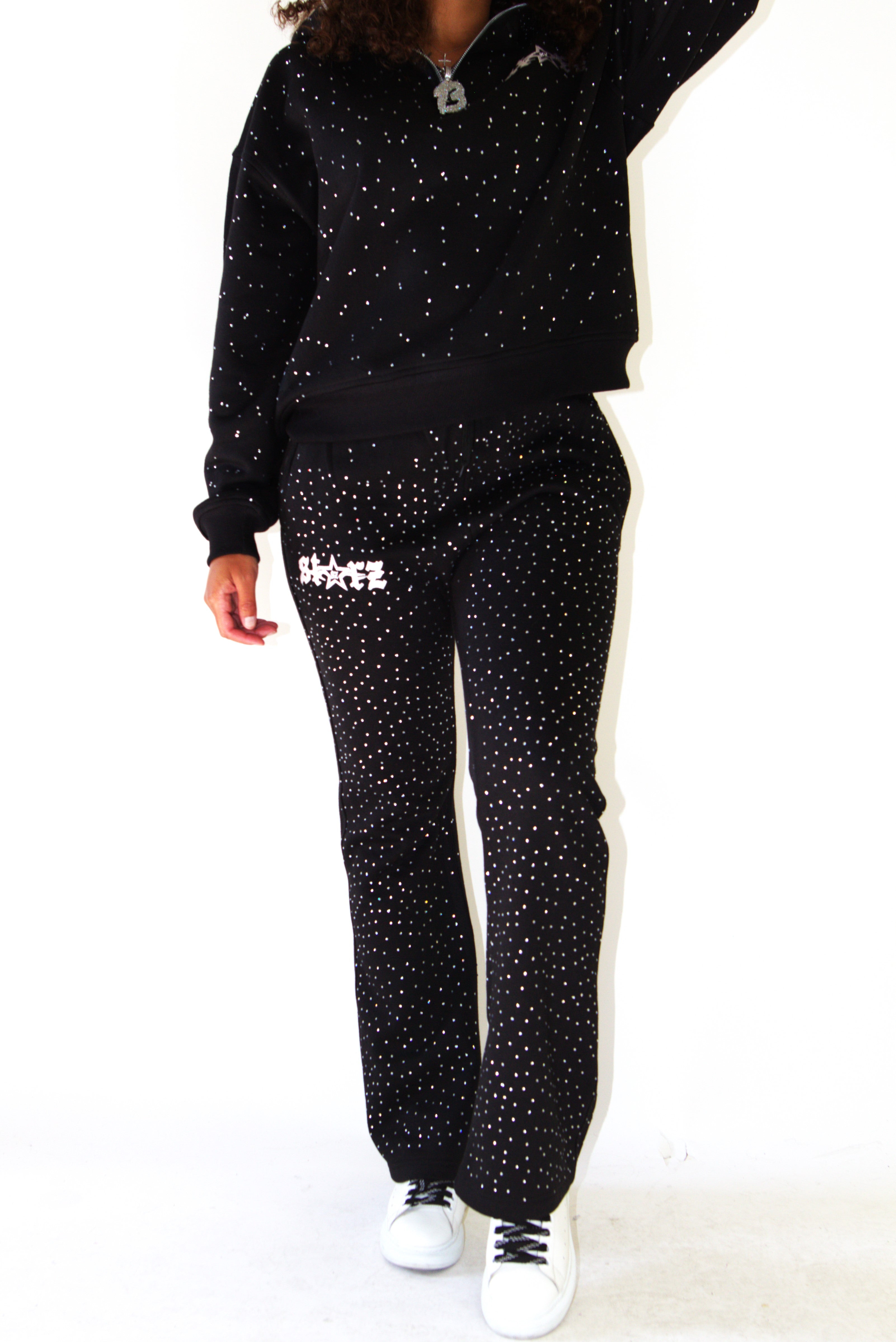 先着　完売品treat ürself logo rhinestone sweat Custom Distressed Embroidery Zip up Hoodie Sweatpants Set